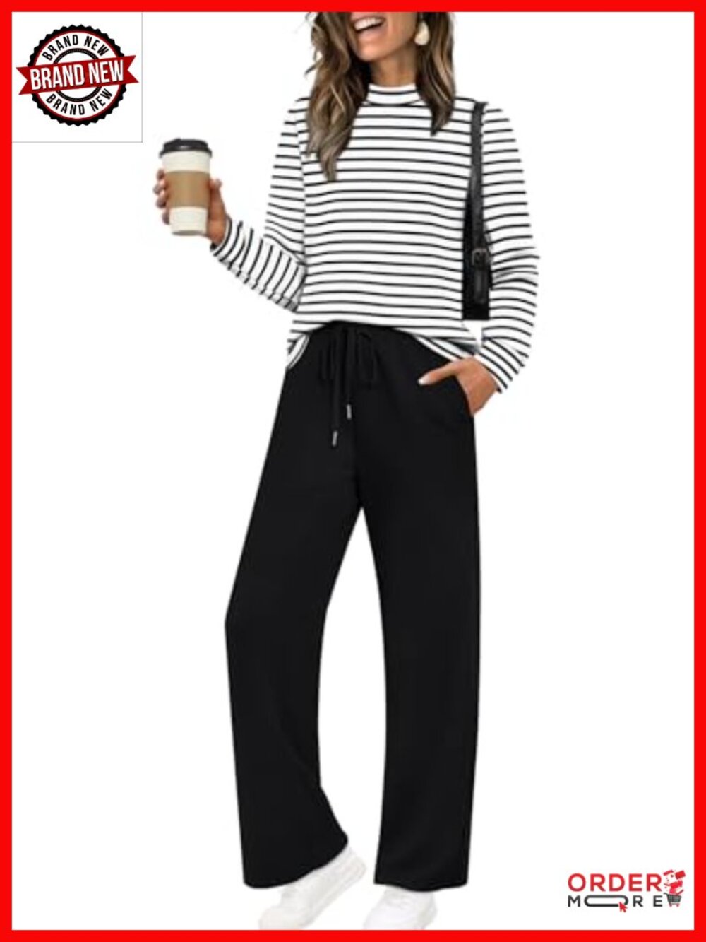 Mock Neck Two Piece Set Long Sleeve Wide Leg Lounge Pants Travel Outfit